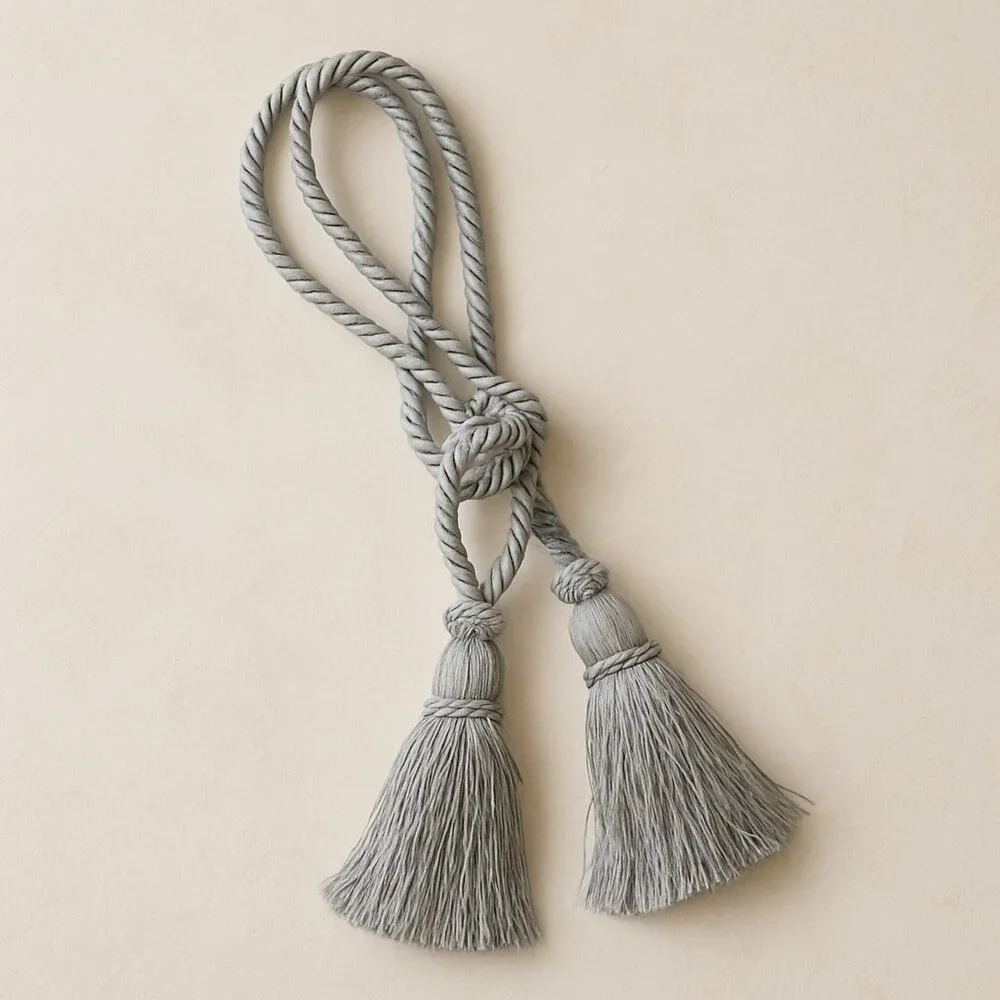 Silver Gray Tassel Curtain Tiebacks Rope Holdbacks Home Decor Pair 27”